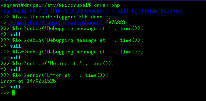Log creation from Drupal REPL